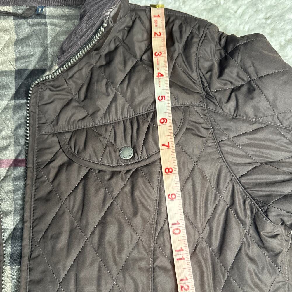 Barbour Winter Tartan Mocha Brown Quilted Zip Up Coat Belted Removable Hood - Picture 9 of 12